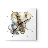 ARTTOR Wanduhr - Quadrat - Glasuhr - Elefanten tier safari afrika - 30x30cm - Schleichendes Uhrwerk - Lautlos - zum Aufhängen bereit - Dekoration Modern - Wanddekoration aus Glas - C3AC30x30-2884
