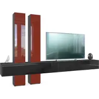 Vladon Wohnwand Moja, Germany, - Schwarz matt & Schwarz/Bordeaux Hochglanz - Moderne Anbauwand für Ihr Wohnzimmer (BxHxT) 330 x 204 x 39 cm