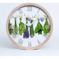 Tulup Holzuhr 30fi cm wanduhr - weiße Spitzen - Kräuter auf einer Schnur