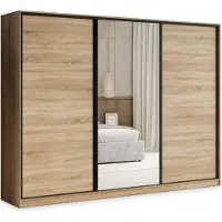 Masseno Schiebetürenschrank TARI 250/205/58 cm Kleiderschrank mit 4 Schubladen Schlafzimmer Schrank 3-türig mit Spiegel Sonoma Eiche