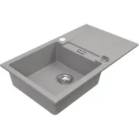 VBChome Granitspüle 76 x 44 cm Grau Einzelbecken Einbauspüle Reversibel Gesprenkelt Pflegeleichtes Spülbecken mit Siphon Ideal für kleine Küchen