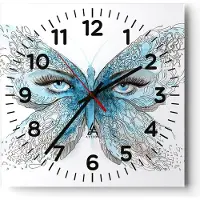 ARTTOR Wanduhr - Quadrat - Glasuhr - Illustration Gesicht Schmetterling Wimper - 30x30cm - Schleichendes Uhrwerk - Lautlos - zum Aufhängen bereit - Wanddekoration aus Glas - C4AC30x30-3026
