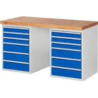 RAU Werkbank mit 12 Schubladen - Vollauszug - 90:6 / 150:6 - 840 x 560 x 700 mm (HxBxT) - Traglast 1.000 kg - Buche