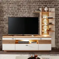Lomadox Wohnwand, weiß mit Eiche, FALLON-55, modern, 2-teilig