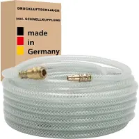 AWM Druckluftschlauch 9 x 14 mm - 30 m, Transparent inkl. Schnellkupplung (1/4") Druckschlauch Luftschlauch Gewebeschlauch Kompressorschlauch- Germany