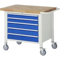 RAU Mobile Werkbank mit 5 XL Schubladen - Teilauszug - 90:2 / 120:3 - 880 x 1.000 x 700 mm (HxBxT) - Traglast 450 kg - Buche