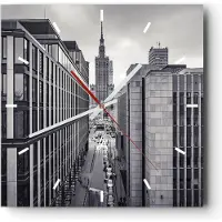 ARTTOR Wanduhr - Quadrat - Glasuhr - Warschau Palast Kultur - 40x40cm - Schleichendes Uhrwerk - Lautlos - zum Aufhängen bereit - Dekoration Modern - Wanddekoration aus Glas - C3AC40x40-4382