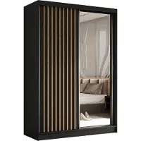Masseno Schiebetürenschrank LAMELLO 150 cm Kleiderschrank Schlafzimmer Schrank 2-türig mit Spiegel und Lamellen Schwarz
