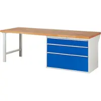 RAU Werkbank mit 3 XXL Schubladen - Teilauszug - 150:1 / 210:1 / 360:1 - 840 x 2.500 x 900 mm (HxBxT) - Traglast 1.000 kg - Buche