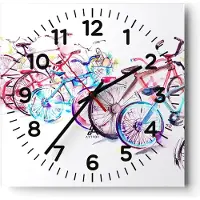 ARTTOR Wanduhr - Quadrat - Glasuhr - Bikes Sommer Farbe Rad - 30x30cm - Schleichendes Uhrwerk - Lautlos - zum Aufhängen bereit - Dekoration Modern - Wanddekoration aus Glas - C4AC30x30-3073