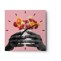 ARTTOR Wanduhr - Quadrat - Glasuhr - Schwarz Hände Blumen - 30x30cm - Schleichendes Uhrwerk - Lautlos - zum Aufhängen bereit - Dekoration Modern - Wanddekoration aus Glas - C3AC30x30-4706