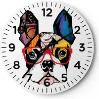 ARTTOR Wanduhr - Rund - Glasuhr - Hund Brille Bunt Bulldogge - 30x30cm - Schleichendes Uhrwerk - Lautlos - zum Aufhängen bereit - Dekoration Modern - Wanddekoration aus Glas - C4AR30x30-3206