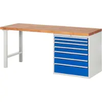 RAU Werkbank mit 7 XL Schubladen - Teilauszug - 60:2 / 90:2 / 120:2 / 180:1 - 890 x 2.000 x 700 mm (HxBxT) - Traglast 1.000 kg - Buche