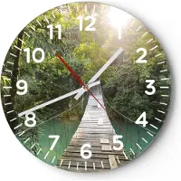 ARTTOR Wanduhr - Rund - Glasuhr - Brücke Seil Dschungel - 40x40cm - Schleichendes Uhrwerk - Lautlos - zum Aufhängen bereit - Dekoration Modern - Wanddekoration aus Glas - C4AR40x40-4397