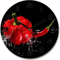 Tulup Wanduhr aus Glas 30fi Glasbild Glasuhr Gehärtetes Glas - schwarze-zeiger - Red peppers