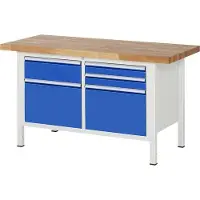 RAU Werkbank mit 5 Schubladen - Vollauszug - 90:2 / 180:1 / 360:2 - 840 x 1.500 x 700 mm (HxBxT) - Traglast 1.250 kg - Buche