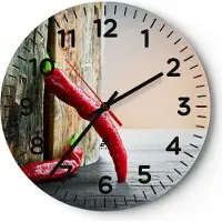 ARTTOR Wanduhr - Rund - Glasuhr - Chili Gewürz Gemüse - 30x30cm - Schleichendes Uhrwerk - Lautlos - zum Aufhängen bereit - Dekoration Modern - Wanddekoration aus Glas - C4AR30x30-2264