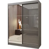 Masseno Schiebetürenschrank VITALE 150 cm Kleiderschrank Schlafzimmer Schrank 2-türig mit Spiegel und Lacobel Grau