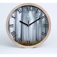 Tulup Holzuhr 20fi cm wanduhr - schwarze Spitzen - Nebel im Wald