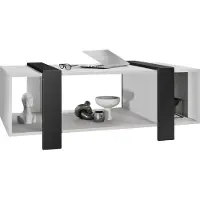 Vladon Couchtisch Ida 110,5 x 42 x 56,5 cm Wohnzimmertisch mit drei Fächern, Korpus in Weiß matt, Blenden in Schwarz matt | Große Farbauswahl