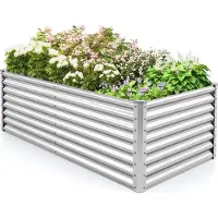 Goplus erhöhtes Gartenbeet aus Metall, Pflanzkasten mit Wellplatte und offenem Boden für den Außenbereich, Pflanzgefäße, 180 x 95 x 60 cm, Silber