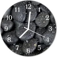Tulup Glasuhr Wanduhr Küchenuhr Echt-Glas 30fi cm Steine Wasser schwarz