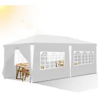 Fiqops Faziango 3 x 6 m Garten Pavillon mit 5 Seitenteilen tragbares wasserdichtes Zelt Partyzelt, weiß