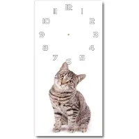 Tulup Wanduhr aus Glas – 30x60 cm - Glasbild - Glasuhr - Gehärtetes Glas -Katze