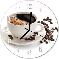 Tulup Glasuhr Wanduhr Küchenuhr Echt-Glas 30fi cm Kaffee Tasse braun weiß