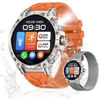 Valdus Herren Robust Smartwatch – 1,8" Fitness-Tracker mit Telefonfunktion, Herzfrequenz, Aktivitätstracker, Bluetooth-Anruf, Android/iOS – Orange