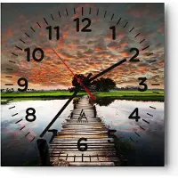 ARTTOR Wanduhr - Quadrat - Glasuhr - Asien brücke see natur - 40x40cm - Schleichendes Uhrwerk - Lautlos - zum Aufhängen bereit - Dekoration Modern - Wanddekoration aus Glas - C4AC40x40-2132