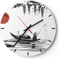 ARTTOR Wanduhr - Rund - Glasuhr - China Angler Zeichnen - 40x40cm - Schleichendes Uhrwerk - Lautlos - zum Aufhängen bereit - Dekoration Modern - Wanddekoration aus Glas - C3AR40x40-4340