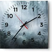 ARTTOR Wanduhr - Quadrat - Glasuhr - Hirsch Wald Morgendämmerung - 40x40cm - Schleichendes Uhrwerk - Lautlos - zum Aufhängen bereit - Dekoration Modern - Wanddekoration aus Glas - C4AC40x40-4667