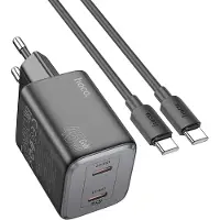 Hoco N42 GaN 45W + USB-C Lade Kabel QC 3.0 Schnell Ladegerät Netzstecker Quick Charge Netzteil Schwarz