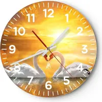 ARTTOR Wanduhr - Rund - Glasuhr - Schwan Wasser Paar - 30x30cm - Schleichendes Uhrwerk - Lautlos - zum Aufhängen bereit - Dekoration Modern - Wanddekoration aus Glas - C4AR30x30-3872