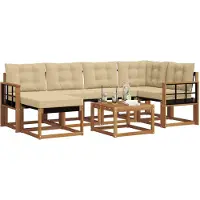 vidaXL Outdoor-Sofagarnitur mit Kissen 7 pcs Natur und Beige