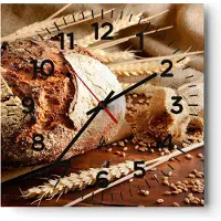 ARTTOR Wanduhr - Quadrat - Glasuhr - Brot Bäckerei Lebensmittel Roggen - 30x30cm - Schleichendes Uhrwerk - Lautlos - zum Aufhängen bereit - Dekoration Modern - Wanddekoration aus Glas - C4AC30x30-2246