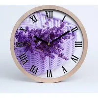 Tulup Holzuhr 25fi cm wanduhr - schwarze Spitzen - Lavendel im Korb