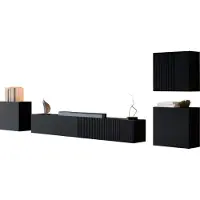 Mirjan 24 Wohnwand Capital IV, Große Anbauwand, Wohnzimmer-Set (Farbe: Schwarz)