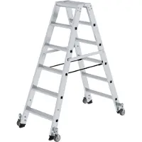 Proregal Stufen-Stehleiter beidseitig begehbar mit Rollen 2x6 Stufen