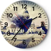 ARTTOR Wanduhr - Rund - Glasuhr - Stadt landmarken quadrat regenschirm - 40x40cm - Schleichendes Uhrwerk - Lautlos - zum Aufhängen bereit - Dekoration Modern - Wanddekoration aus Glas - C4AR40x40-2627