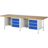 RAU Mobile Werkbank mit Ablageboden - 6 Schubladen - Vollauszug - 180:6 - 840 x 3.000 x 900 mm (HxBxT) - Traglast 1.250 kg - Buche