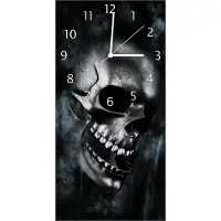 Wallario Design Wanduhr Rauchende Schädel aus Echtglas, Größe 30 x 60 cm