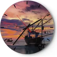 ARTTOR Wanduhr - Rund - Glasuhr - Asien Boot Kutter - 30x30cm - Schleichendes Uhrwerk - Lautlos - zum Aufhängen bereit - Dekoration Modern - Wanddekoration aus Glas - C3AR30x30-4144