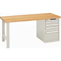 Lista Werkbank, Multiplex Arbeitsplatte - Key Lock - Tragkraft 1.500 kg - 840 x 1.500 x 750 mm (HxBxT) - 5 Schubladen - reinweiß
