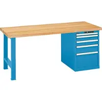 Lista Werkbank, Buchenplatte - Key Lock - Tragkraft 1.500 kg - 850 x 1.500 x 800 mm (HxBxT) - 5 Schubladen - lichtgrau