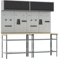 vidaXL 8-teiliges Werkbank-Set in Grau aus Stahl, Werkbänke DesignMöbel Neu