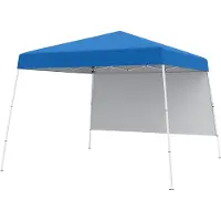Goplus Pop-up Pavillon 3 x 3 m, Faltpavillon mit 1 Seitenwand, Sonnenschutz, 4 Erdnägel, Tragetasche, faltbarer Gartenpavillon für Party (Blau)