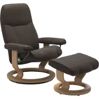 Stressless Relaxsessel Consul L Classic, mit Hocker, Leder Batick braun, Holz eichefarben gebeizt, Qualitätsmöbel aus Norwegen