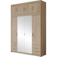 Mirjan 24 Kleiderschrank Elena 8D6S mit Frontspiegel + Schrankaufsatz, Drehtürenschrank, Garderobe mit acht Drehtüren und sechs Suchbladen, Kleiderstange (Farbe: Sonoma Eiche)